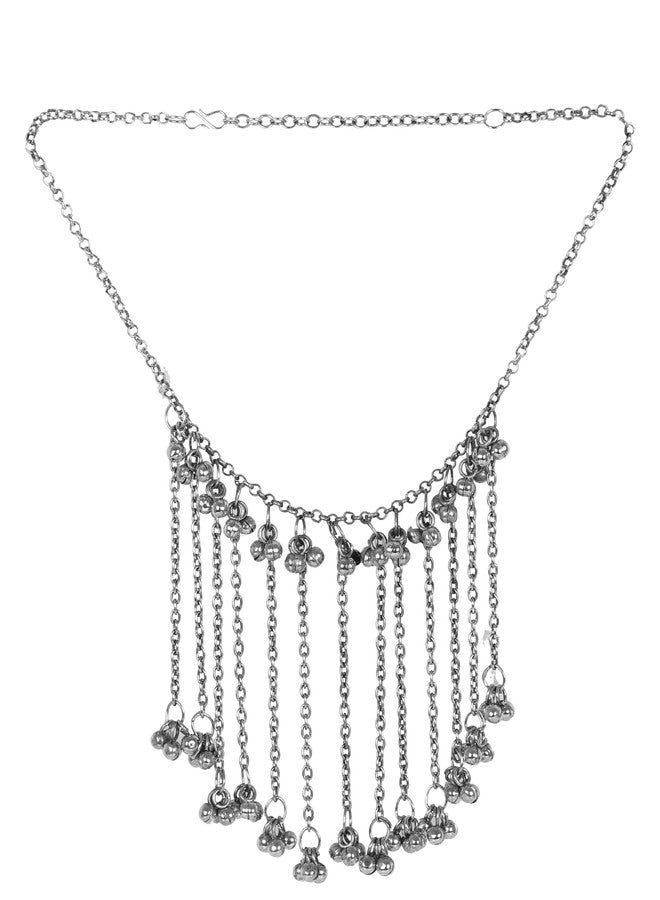 Siddhatva Handmade Statement Afghani Antique Silver Oxidized Indian Ethnic Tassel Ghungroo Bells Trendy Gypsy Necklace Jewelry Set Women (Silver) - Image 4
